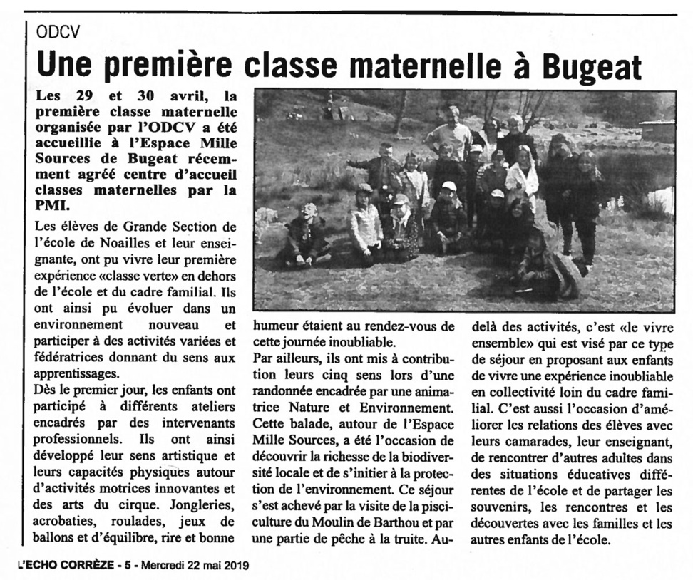 Une première classe maternelle à Bugeat Une première classe maternelle à Bugeat