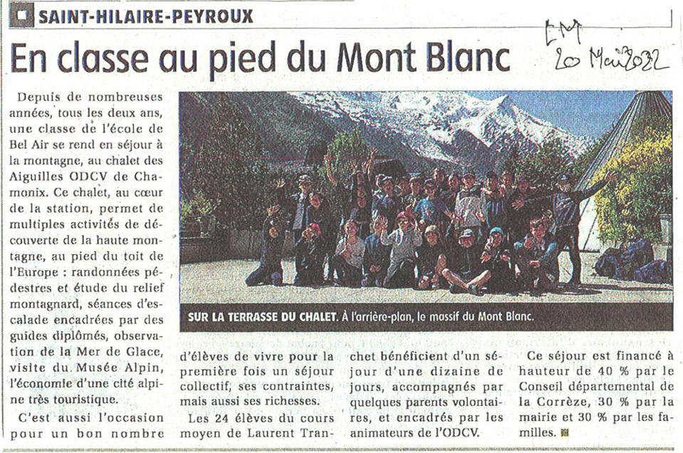 Articles La Montagne sur nos classes de découvertes